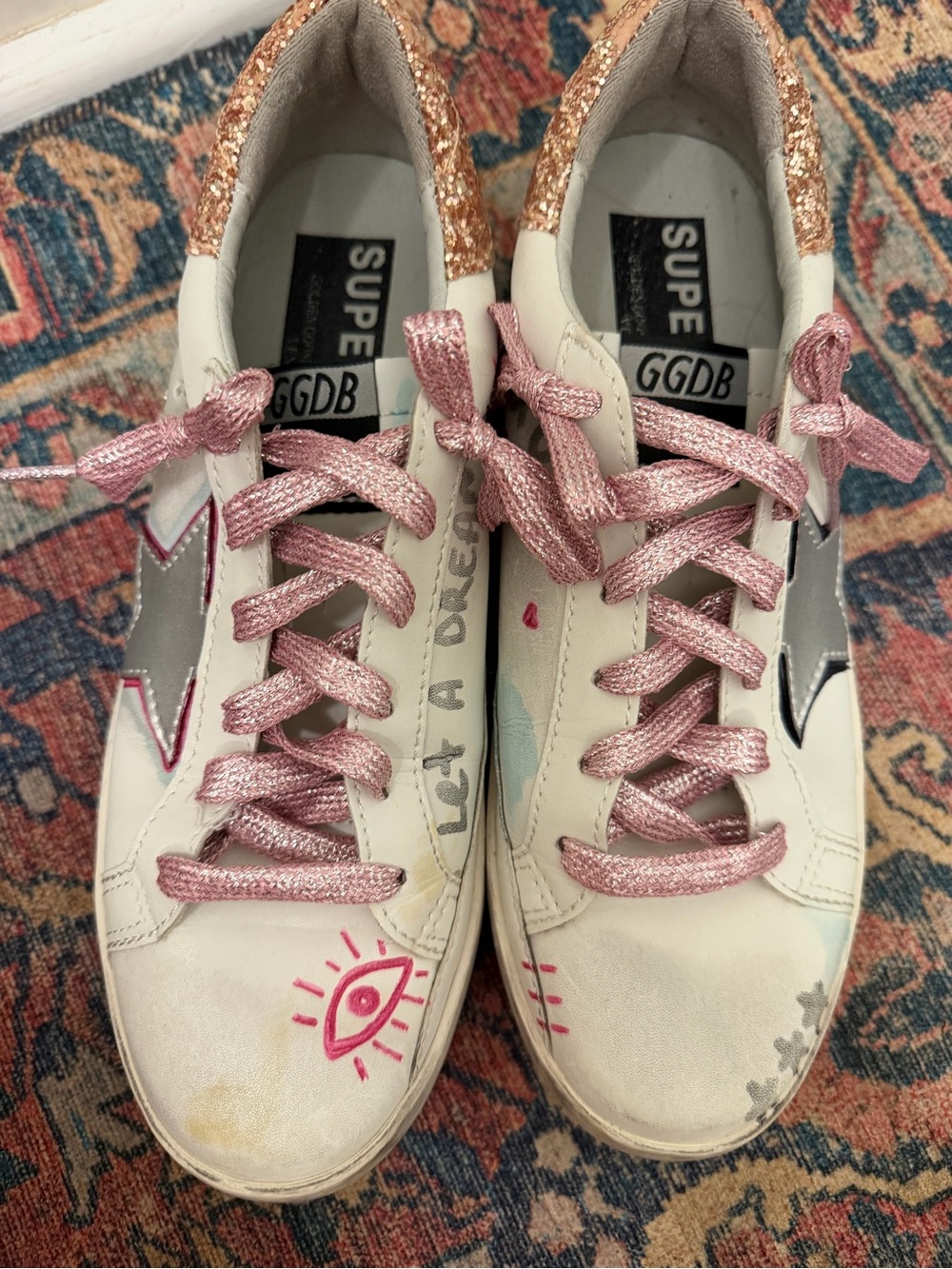 Golden Goose Women’s White Sneakers with Pink Accents